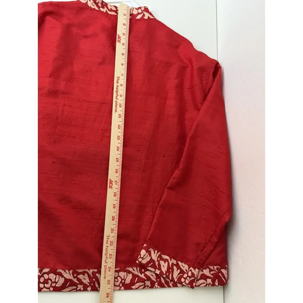 Vintage Chico's 3 XL Design Top Red Silk Mandarin Collar Asian Style Blouse